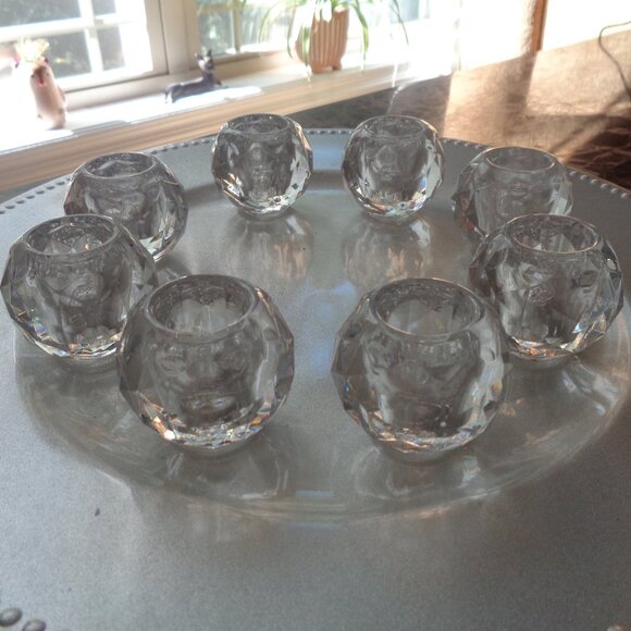 8 Small Glass Candle Holders Round for Taper Candlestick Holders Elegant - Picture 2 of 12